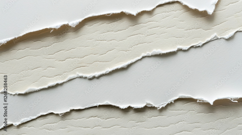 Poster torn paper strips in neutral tones create textured background, ideal for design projects. subtle var