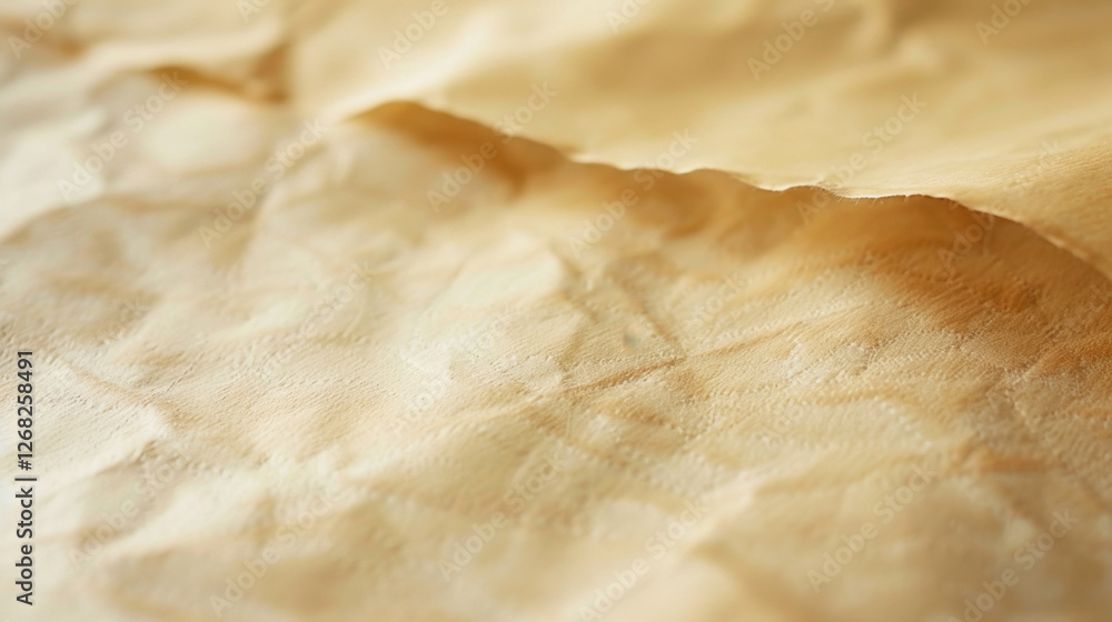 Aufkleber crinkled beige fabric texture with soft folds and natural patterns, ideal for backgrounds or textile