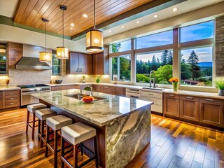 Northwest Luxury Kitchen: Granite Island & Countertops Interior Design