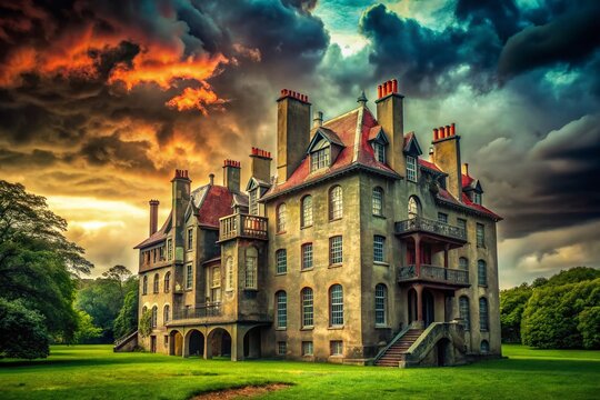 Ominous Skies Over Fonthill Castle, Doylestown, Pennsylvania: Vintage Minimalist Photography