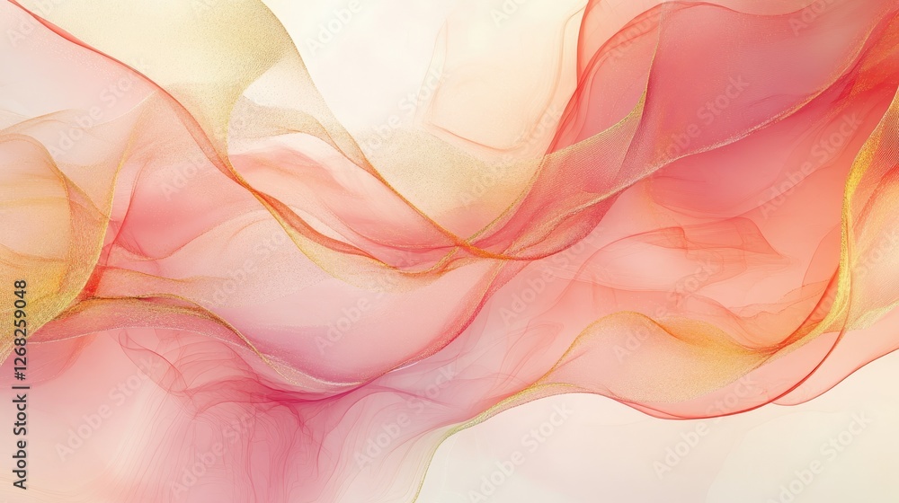 Poster a beautiful abstract design with flowing curves in deep rose, peach, and soft gold, creating a roman