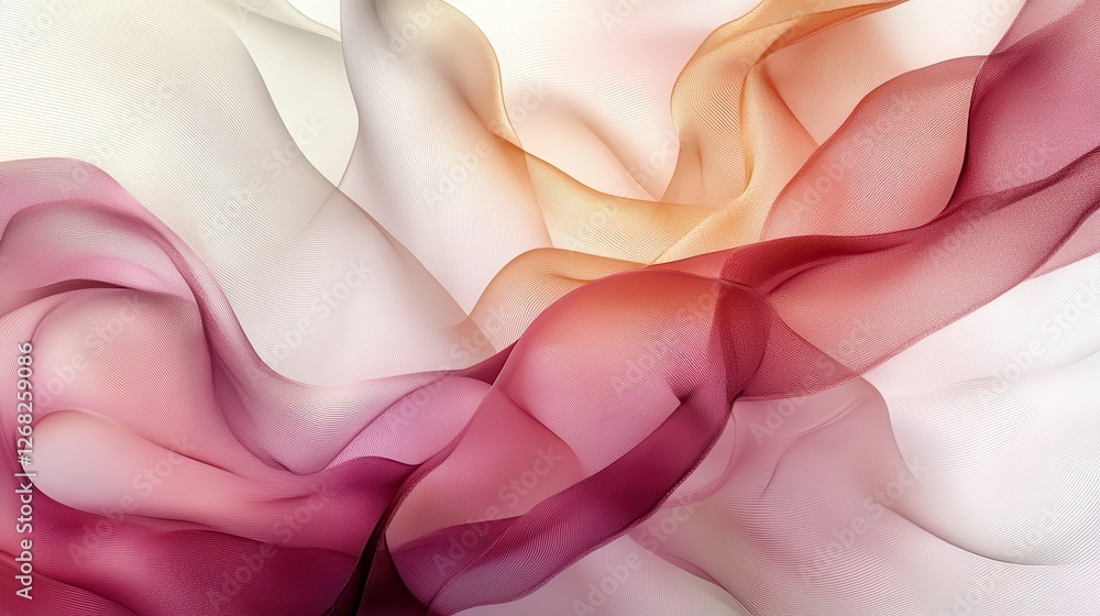 Poster a beautiful abstract design with flowing curves in deep rose, peach, and soft gold, creating a roman