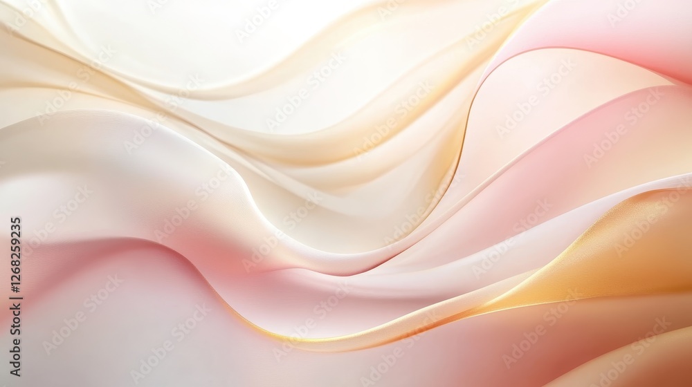 Poster a modern abstract design with sweeping curves in deep rose, peach, and soft gold that give the illus