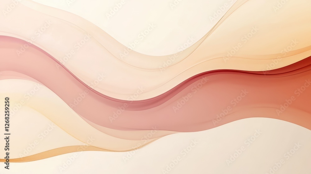 Poster a modern abstract design with sweeping curves in deep rose, peach, and soft gold that give the illus