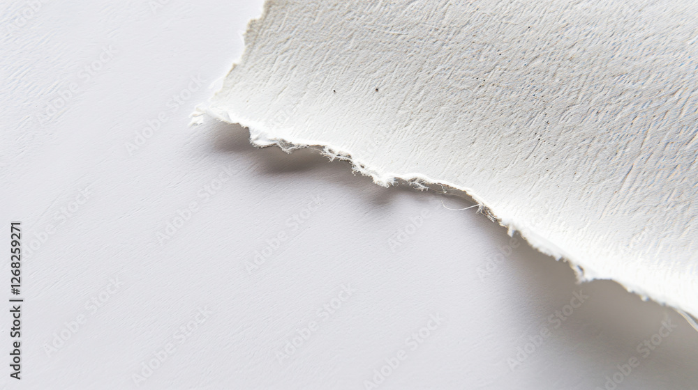 Poster torn white paper on smooth surface, showcasing texture and detail. subtle fibers and edges create ar