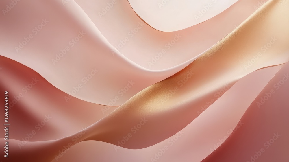 Poster a modern and minimalist abstract design with sweeping curves in deep rose, peach, and soft gold. the