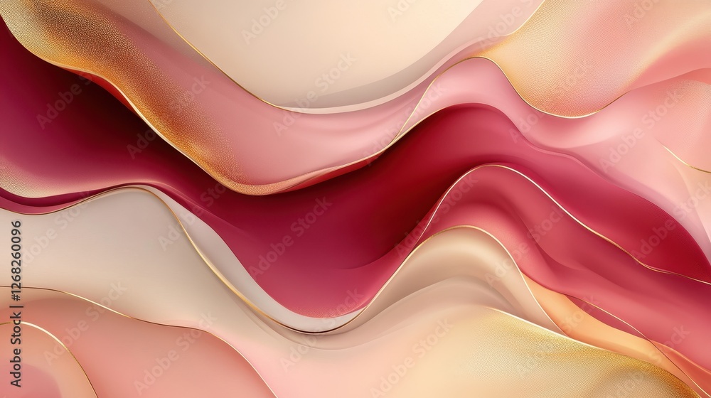 Aufkleber an elegant minimalist design featuring soft, flowing curves in deep rose, peach, and gold. the color