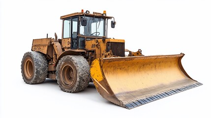 Powerful Bulldozer Isolated on White Background - Heavy Equipment for Construction