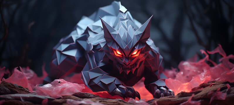 A miniature demon world model was created using delicate origami techniques to create a three-dimensional effect, Ai Generative