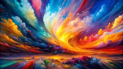 Panoramic Abstract Art: Vibrant Colorful Paint Strokes, Energetic Dynamic Composition