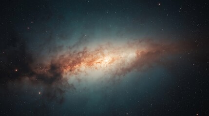 Fototapeta premium Spiral Galaxy In Teal And Orange Hues Against Dark Starry Background