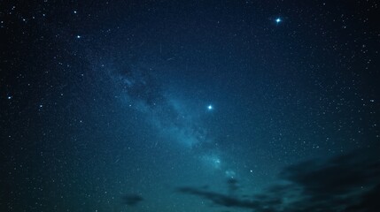 Fototapeta premium Dark Blue Night Sky Filled With Sparkling Stars And Teal Milky Way starscape