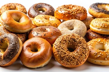 Panoramic Image of Freshly Baked Bagels on White Background - Perfect for Bakery Websites and Menus