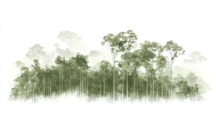 Obraz premium Lush Green Forest Landscape with Misty Background, Ideal for Nature and Travel Themes
