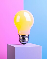 A vibrant yellow light bulb on a colorful backdrop symbolizes innovation and creativity.