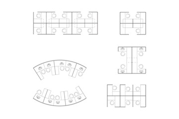 Collections minimalist 2d vector graphic of a office cubical design, highligthing clean lines and efficient use of space. Perfect for architectural plans and interior design concepts. Set 8

