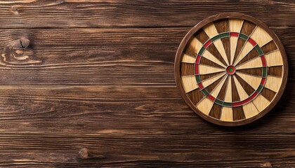A wooden dartboard mounted on a rustic wooden wall, ideal for games and leisure activities.