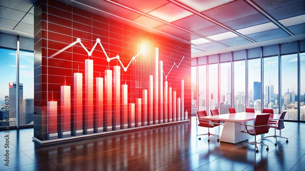 Poster panoramic red and white chart data presentation business analytics background