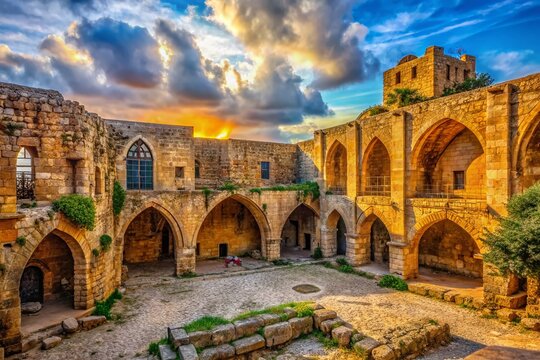 Panoramic View of Smar Jbeil Crusader Castle's Main Hall, Lebanon - Medieval Citadel Ruins