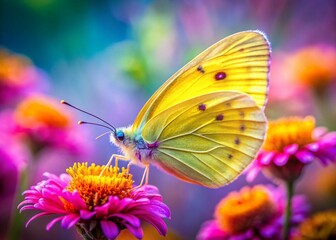 Panoramic View of Yellow Butterfly on Flower - Isolated Nature Stock Photo
