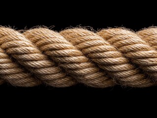 Close-up of a twisted rope showcasing its texture and material against a black backdrop.