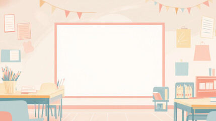 Empty Classroom with Whiteboard and Desks