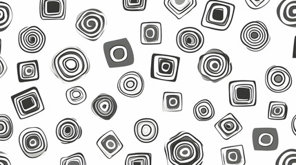 Abstract grayscale swirls and squares pattern