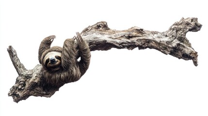 Fototapeta premium Sloth hanging on branch, rainforest background, wildlife, nature photography, zoology