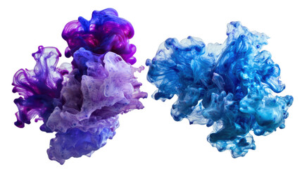 Fototapeta premium Purple and blue ink clouds mixing in water on transparent background