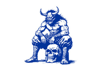 Oni Japanese Demon hand drawn sketch vector