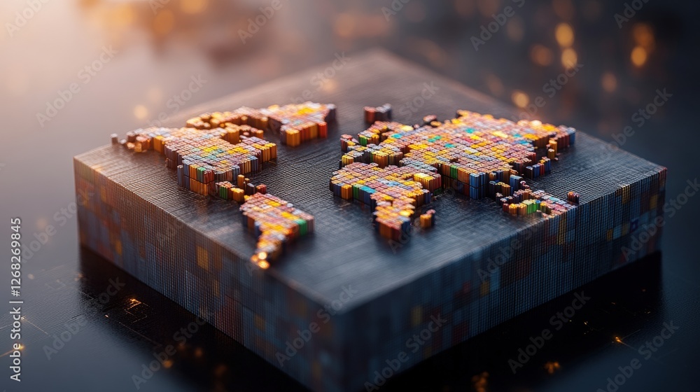 Poster puzzle piece on table with world map representing global logistics and artificial intelligence conce