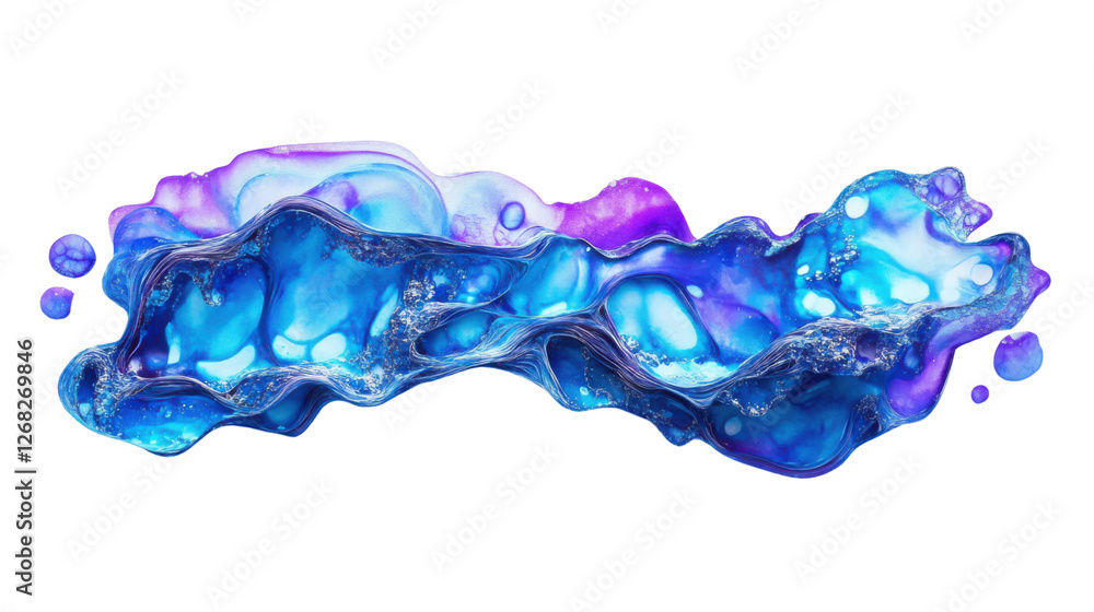 Poster abstract blue and purple fluid shape splashing with transparent background