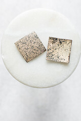 Overhead view of painted vintage earrings, top view of vintage costume jewelry earrings