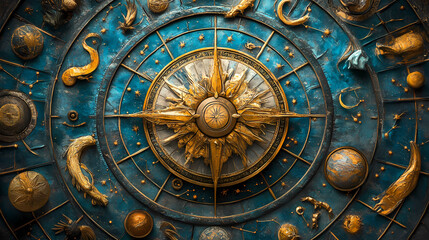 Obraz premium Zodiac signs arranged in a horoscope circle with astrology elements , astrology, horoscope, zodiac, signs, circle, celestial. Celestial Cartographers. Illustration
