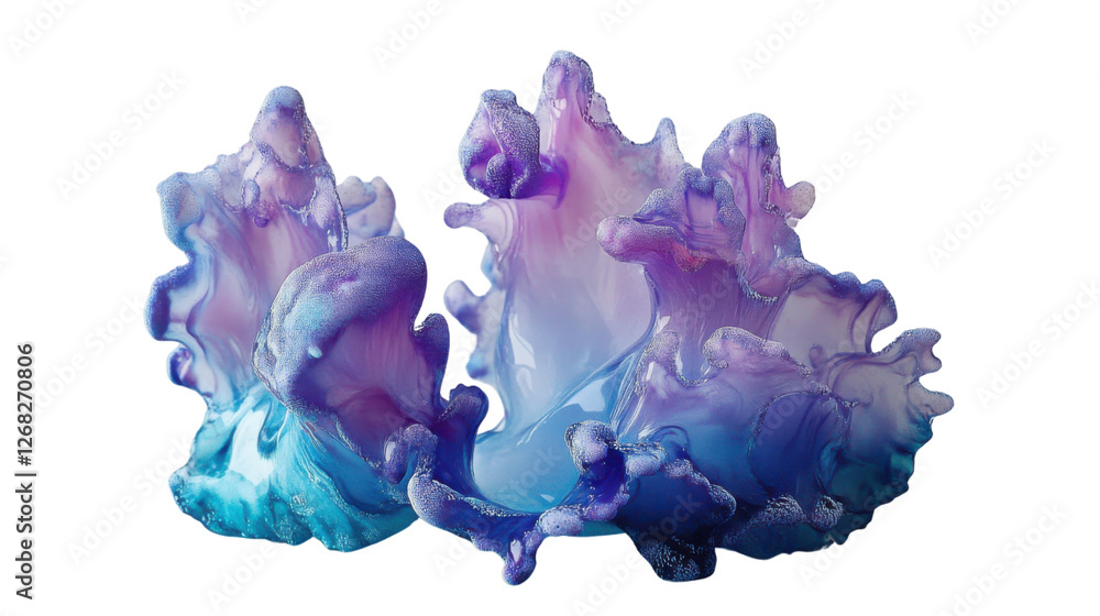 Poster colorful ink mixing and creating abstract shapes on transparent background
