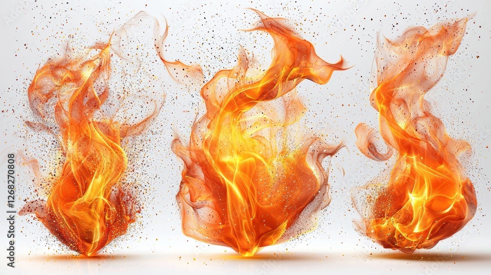 Poster abstract flames with vibrant colors and dynamic movement on a light background.