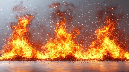 Fototapeta premium A dynamic display of flames and sparks against a smoky backdrop.