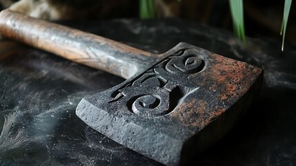 Ancient Carved Axe, Dark, Mystical Artifact