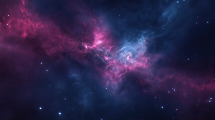 Naklejka premium Cosmic Nebula Pink And Blue Hues In Dark Starry Night