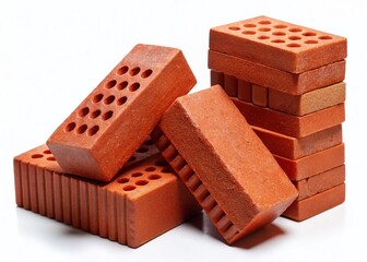 Red Brick Garden Decor - Industrial Style Architectural Elements Isolated on White Background