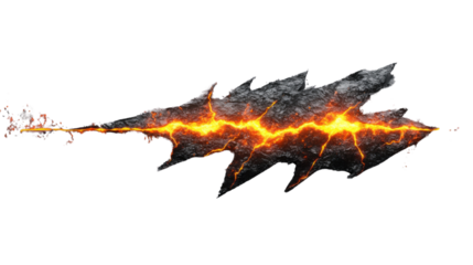 Ground splitting open with flowing lava, transparent background