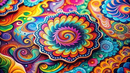 Retro Groovy Stickers: Psychedelic 70s Style Patches, Colorful Abstract Designs