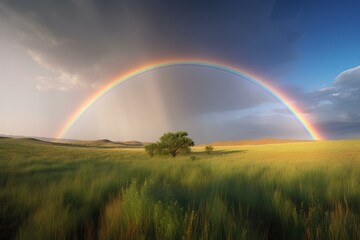 Naklejka premium rainbow over field