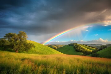 Naklejka premium rainbow over field