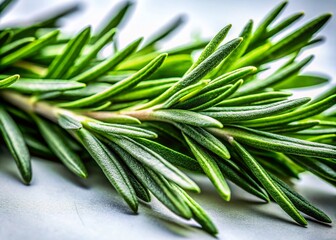 Fototapeta premium Rosemary Leaves on White Background - Low Light Still Life Photography