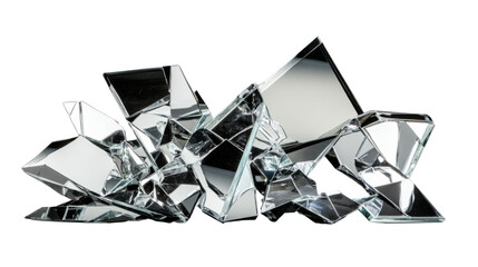 Fototapeta premium Broken mirror shards reflecting light on transparent background