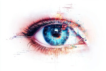 Digital Eye, Data Stream, Abstract, White Background, Tech Concept