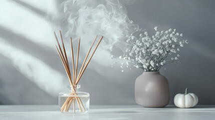 Abstract art. grey smoke from the aromatic sticks on a white background. background for halloween. texture fog. design element. the concept of aromatherapy. Silken Mist Spirits. Illustration