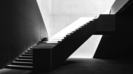 Concrete Staircase in a Modern Building with Light and Shadow