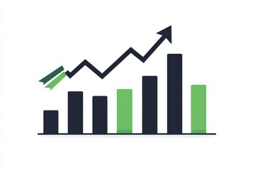 Upward trending bar graph, growth chart, white background, progress report, data visualization